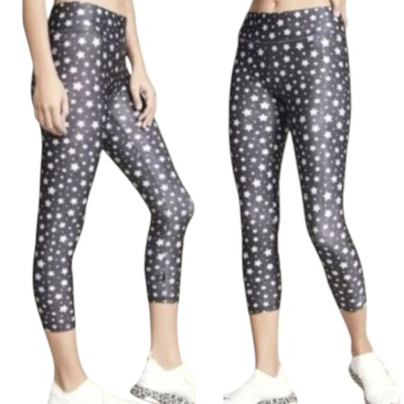 Terez Cropped Leggings Yoga Pants Size Large Hi Shine Star Light Gray White NEW - Picture 1 of 6